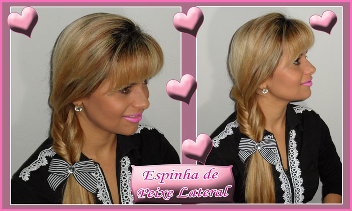Penteado com acessório Trança espinha de peixe lateral